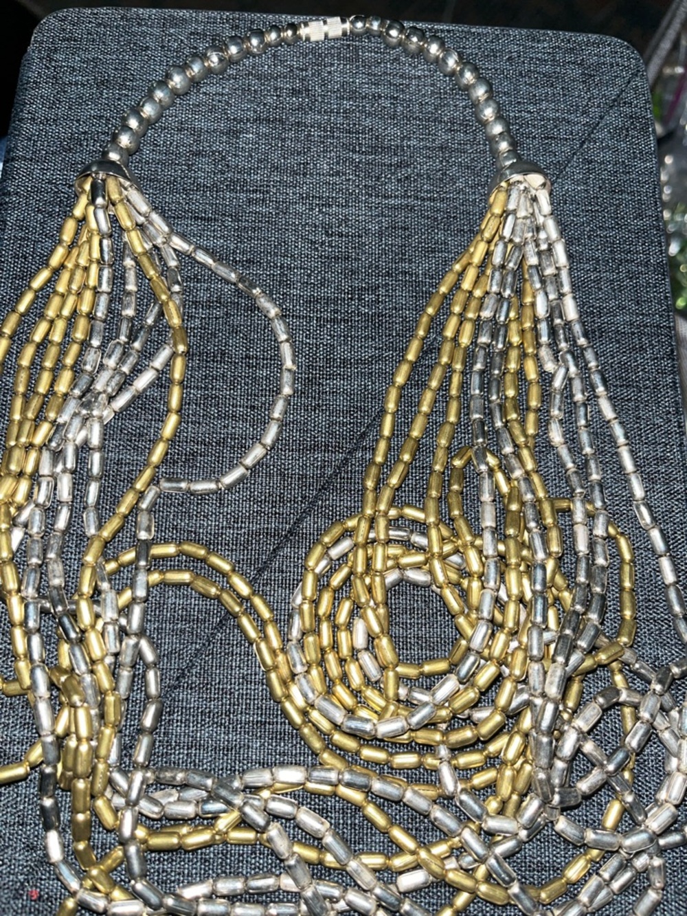 Two-Tone Gold & Silver Multi-Strand Beaded Necklace